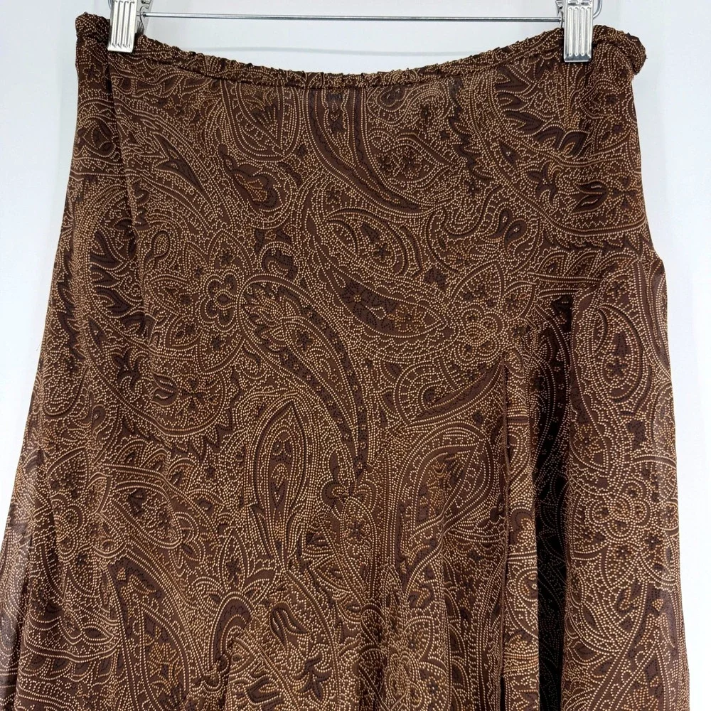 Kathie Lee Y2K Brown Paisley Asymmetrical Skirt sz 14 Whimsigoth Fairy